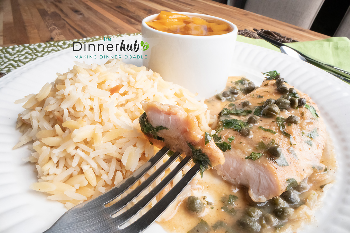 Beurre Blanc Chicken w/Rice Pilaf & Peaches